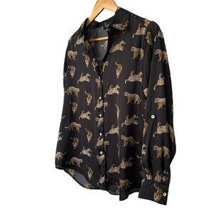 HAVER LONDON Leopard / Animal Print Silky Blouse. Size Small